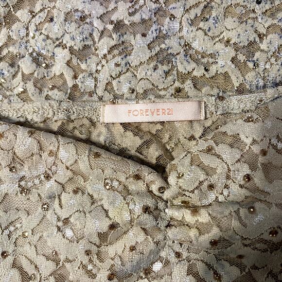 Rare Vintage 90's Forever 21 Bedazzled Gold Lace Glam Grunge Rouched Tank Top - Picture 15 of 16